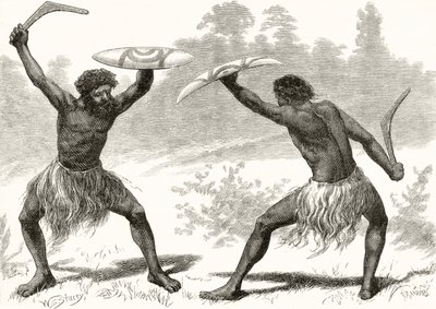 A Waddy Fight, de &39;Australian Pictures&39;, de Howard Willoughby, publicado pela Religious Tract Society, Londres, 1886 de English School