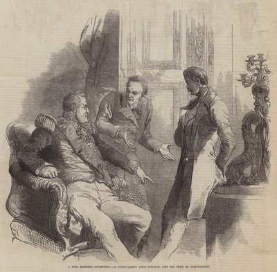 Um Ministro Sábio rejeitado, M Guizot King Louis Philippe, e o Duque de Montpensier (gravura) de English School