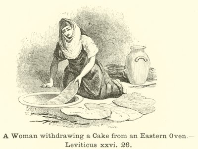 Uma mulher retirando um bolo de um forno oriental, Levítico, xxvi, 26 de English School