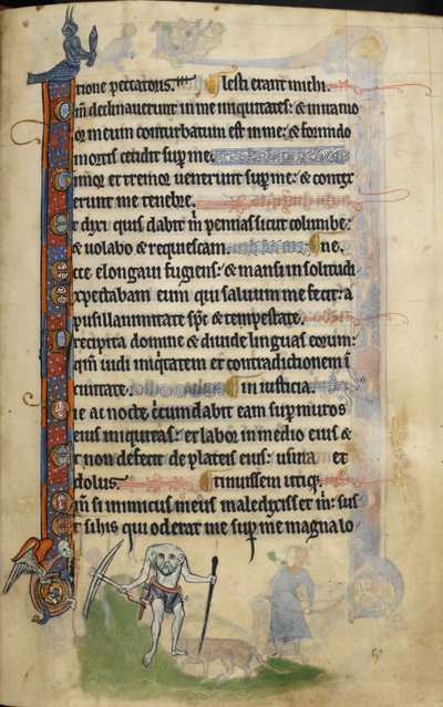 Uma bolha, pé de fólio de "The Rutland Psalter", c.1260 (tinta e cor no velino) de English School