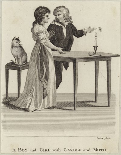 Um menino e uma menina com uma vela e uma mariposa de English School
