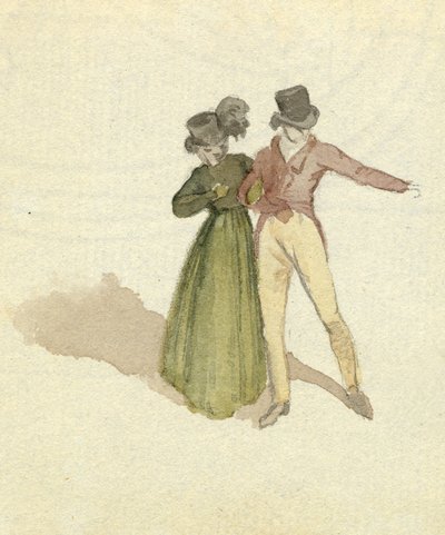 Um casal passeando, c.1825 (wc no papel) de English School