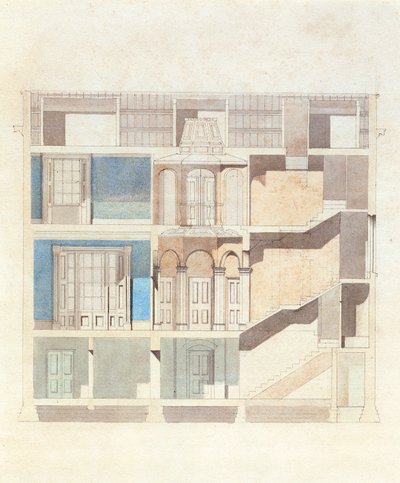 Um projeto de seção transversal para um interior clássico da casa da cidade, c.1840 (wc com caneta e tinta) de English School