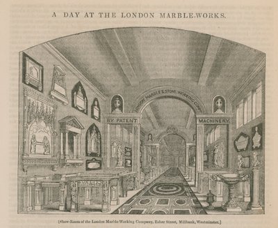 Um dia na fábrica de mármore de Londres (gravura) de English School