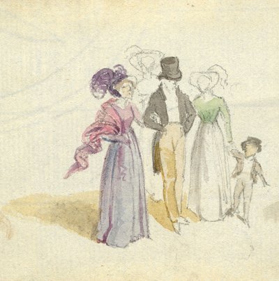 Uma família passeando, c.1825 (wc no papel) de English School