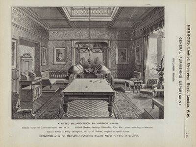 Uma sala de bilhar equipada de Harrods (litho) de English School