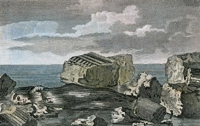 Uma estátua colossal canelada de uma mulher encontrada na antiga cidade de Canopus, no Egito. 1807 (gravura) de English School