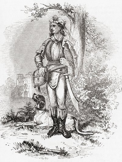 Um grande falcoeiro, da velha Inglaterra: A Pictorial Museum, pub. 1847 de English School