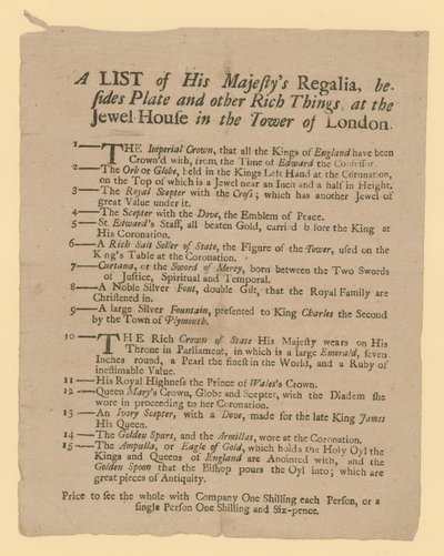 Uma lista de regalias de Sua Majestade de English School