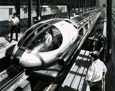 Um veículo de teste maglev no Japão de English School