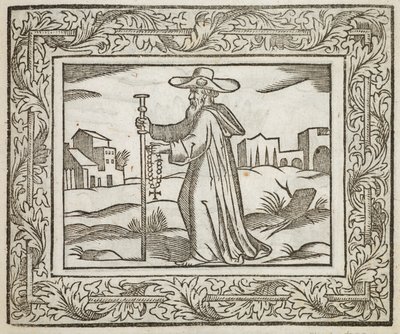 Um homem segurando um cajado e um crucifixo, ilustração de 