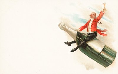 Um, homem, montando, a, pescoço, de, um, garrafa champanha de English School