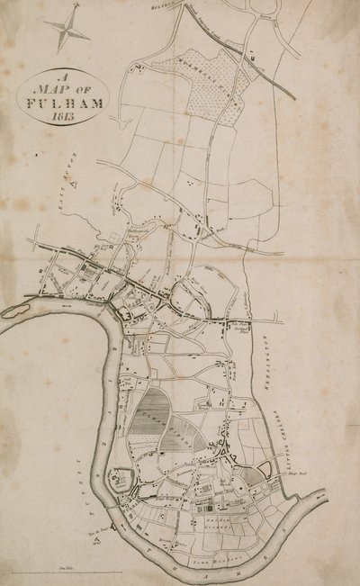 Um mapa de Fulham, Londres, 1813 de English School