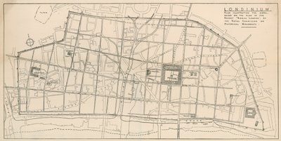 Um mapa do modelo de Londres romana em exibição no Undercroft of All Hallows-by-the-Tower de English School
