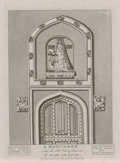 Um, monumento, com, a, antigas, vestry, porta, em, st mar mary le savoy de English School