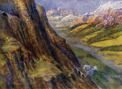 Uma ferrovia de montanha na Suíça (litho) de English School