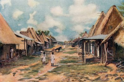 Uma aldeia indígena, Panamá (litografia a cores) de English School