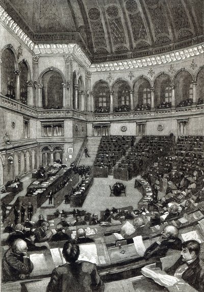 Uma noite sentada na Câmara dos Deputados italiana, de &39;Leisure Hour&39;, 1891 de English School