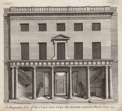 Uma visão em perspectiva da troca dos fatores do milho, erigida em Mark Lane 1751 de English School