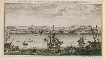 Uma perspectiva da cidade e HI Majestys estaleiro em Woolwich de English School
