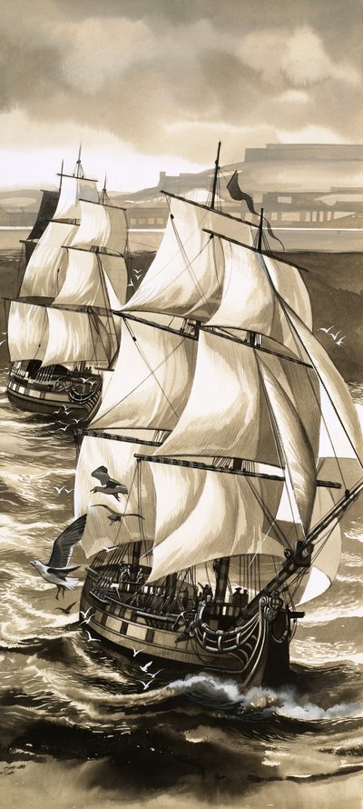 Uma salva de tiros acompanhou a partida de Jean de La Perouse numa viagem de exploração ao largo do Pacífico de English School