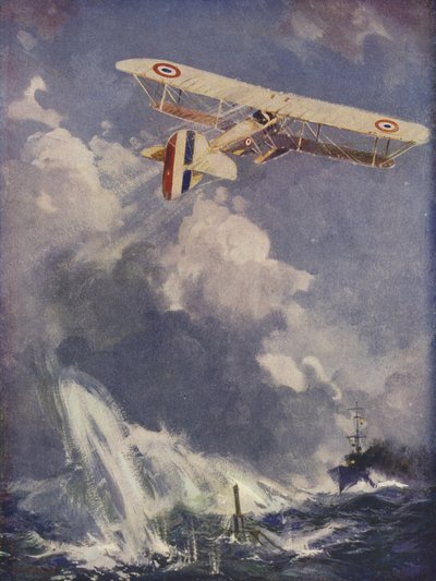 Um hidroavião bombardeando um submarino de English School