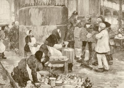 Uma sopa dos pobres em Paris no século XIX (litografia) de English School