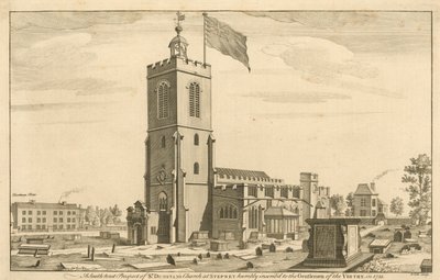 Uma perspectiva do sudoeste da Igreja de St Dunstans em Stepney, Londres de English School