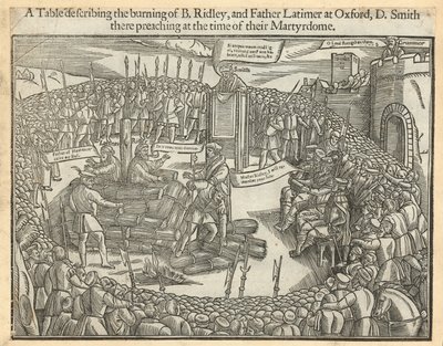 Uma tabela que descreve a queima do bispo Ridley e do padre Latimer em Oxford de English School