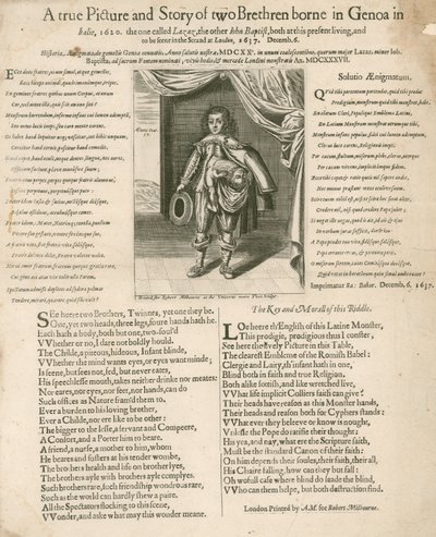 Uma verdadeira imagem e história de dois irmãos nascidos em Gênova na Itália, em 1620 de English School