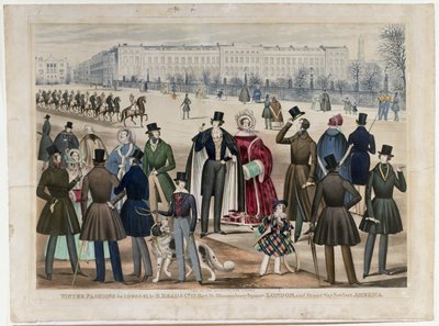 Uma visão em Regents Park, Londres, mostrando Winter Fashions em 1840 e 1841, publicado pela B.Read & Co, 1840 (aquatint no papel) de English School