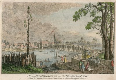 Uma vista da ponte de Fulham, Londres, sobre o rio Tamisa de Putney de English School