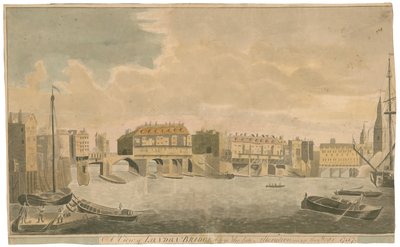 Uma visão da Old London Bridge antes de alterações, como em 1757 de English School