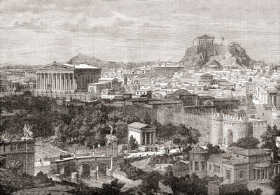 Uma vista da antiga Atenas, Grécia. De The Review of Reviews, publicado em 1891 de English School