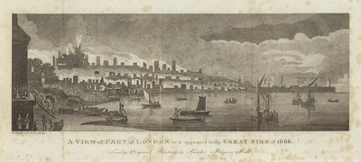 Uma visão de parte de Londres como apareceu no Grande Incêndio de 1666 de English School