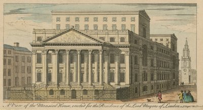 Uma vista da Mansion House, erguida para a residência do Lord Mayors of London de English School