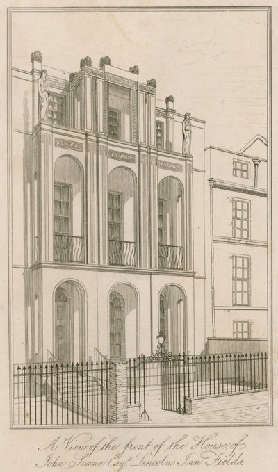 Uma vista da frente da casa de John Soane Esq, Lincolns Inn Fields, Londres de English School