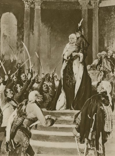 Uma régua de mulher apela aos seus assuntos (gravura) de English School