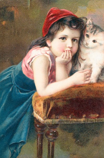 Um, menina jovem, posar, com, um, gato de English School