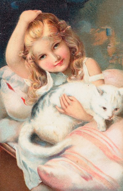 Um, menina jovem, posar, com, um, gato de English School