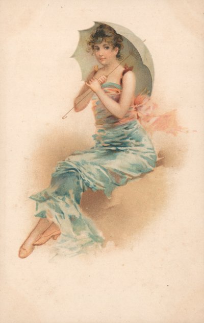 Um, mulher jovem, abrigando, sob, um, parasol de English School