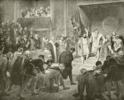 Abdicação de Gustavus Vasa (gravura) de English School