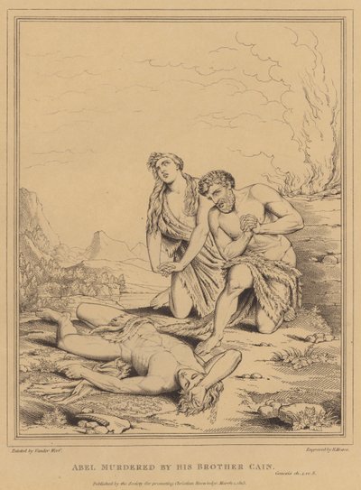 Abel assassinado pelo seu irmão Caim, Génesis (gravura) de English School