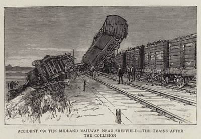 Acidente no Midland Railway perto de Sheffield, os comboios após a colisão (gravura) de English School