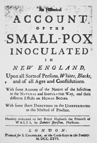 "Account of the Small Pox innoculated in New England", panfleto publicado em Londres (tinta sobre papel) de English School