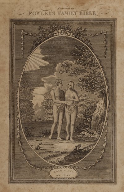 Adão e Eva, Gênesis, Capítulo 3, Versículo 6 (gravura) de English School
