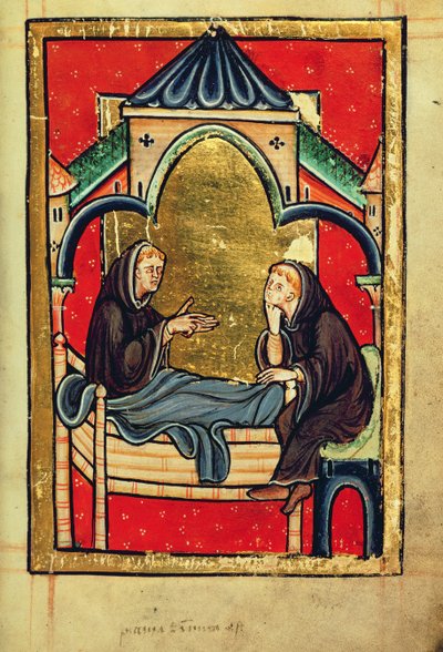 Adicionar 39943 f.21 Boisil, prior de Cuthbert em Melrose, em seu leito de morte, de 