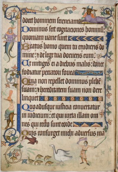 Acrescentar. 42130, f.169v, Salmo 93, Gansos com mexericos, de "Luttrell Psalter", c.1325-35 (vellum) de English School