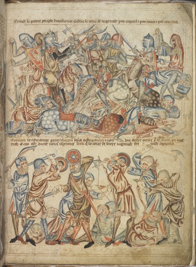 Aditamento 47682 f.40 Pares e plebeus lutando na batalha de Bannockburn, da "Bíblia de Holkham", c.1320-30 (velino) de English School
