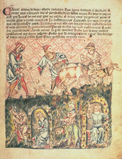 Adicionar 47682 f.6 Caim e seus descendentes, da "Bíblia Holkham", c.1320-30 (vellum) de English School